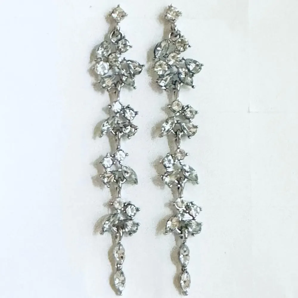 Rhinestone Drop Earrings Sterling Silver Post